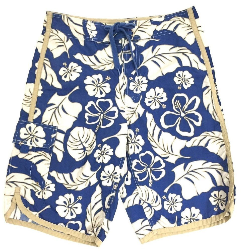 GAP Young Men's size 28 Board Shorts Bathing Suit Trunks Blue Khaki Beige